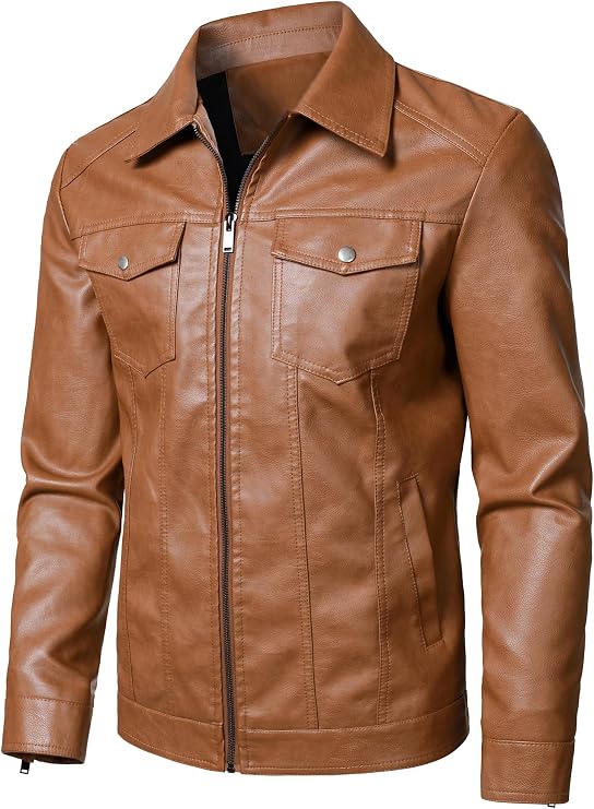 Hood Crew Men's Faux Leather Biker Jacket — Black