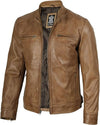Men's Tan Quilted Shoulder Café Racer Jacket