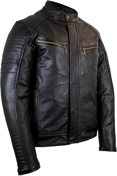 Men's Cowhide Motorcycle Jacket with Protectors (Style 3)
