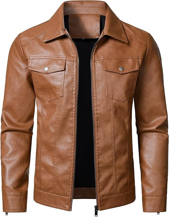 Hood Crew Men's Faux Leather Biker Jacket — Black