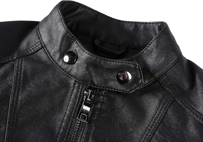 Boys' Leather Racer Jacket - Black
