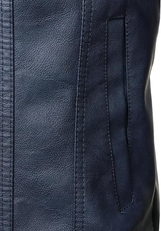Hood Crew Men's Faux Leather Biker Jacket — Blue
