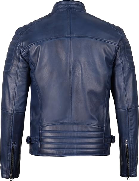 Men's Navy Blue Café Racer Leather Jacket