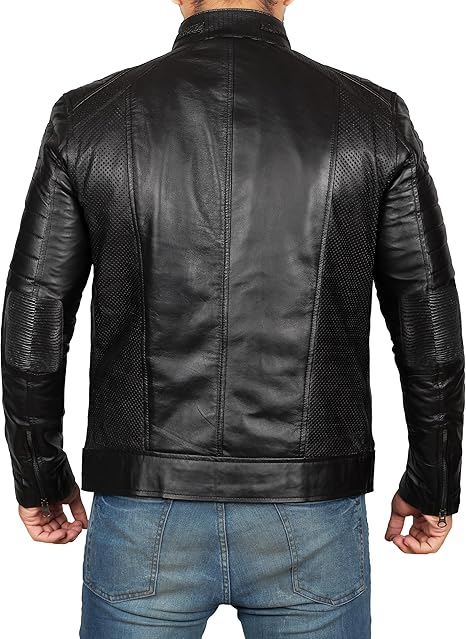 Men's Black Quilted Open-Front Leather Jacket