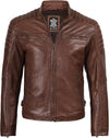 Men's Brown Ribbed Shoulder Café Racer Jacket