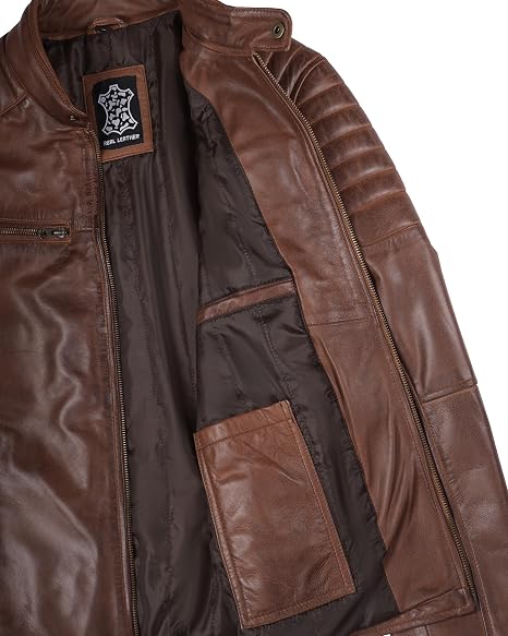 Men's Brown Ribbed Shoulder Café Racer Jacket