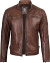 Men's Brown Ribbed Shoulder Café Racer Jacket