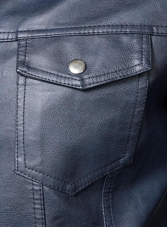 Hood Crew Men's Faux Leather Biker Jacket — Blue