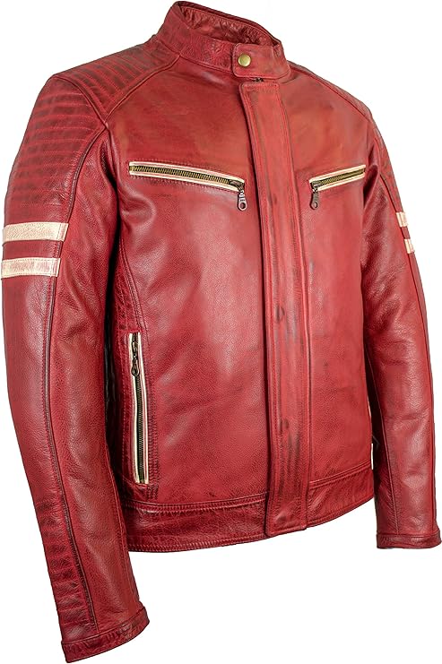 Men's Cowhide Motorcycle Jacket with Protectors (Style 2)