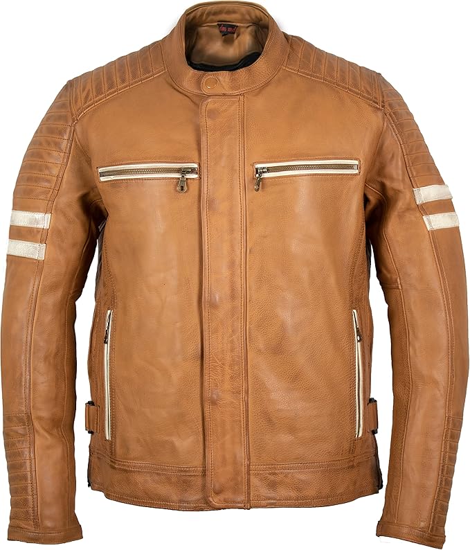 Men's Cowhide Motorcycle Jacket with Protectors (Style 1)