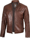 Men's Brown Ribbed Shoulder Café Racer Jacket