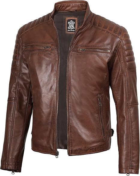 Men's Brown Ribbed Shoulder Café Racer Jacket