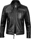 Men's Black Band-Collar Café Racer Jacket
