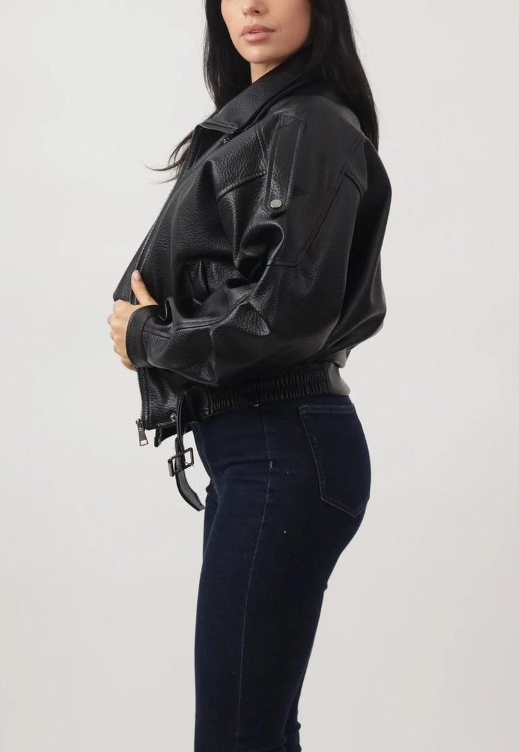 Women's Black Oversized Biker Jacket