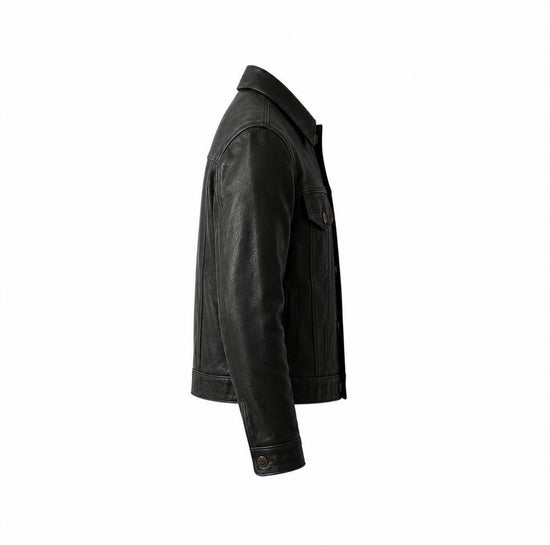 Men's Black Western Trucker Leather Jacket
