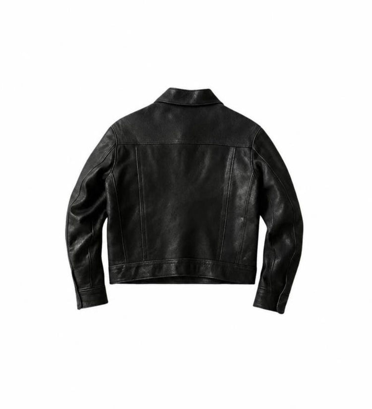 Men's Black Western Trucker Leather Jacket