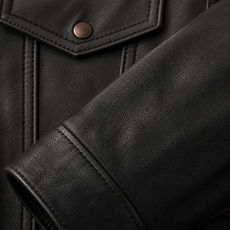 Men's Black Western Trucker Leather Jacket