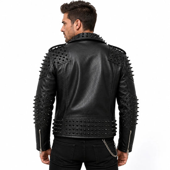 Men's Black Spike Studded Punk Biker Jacket