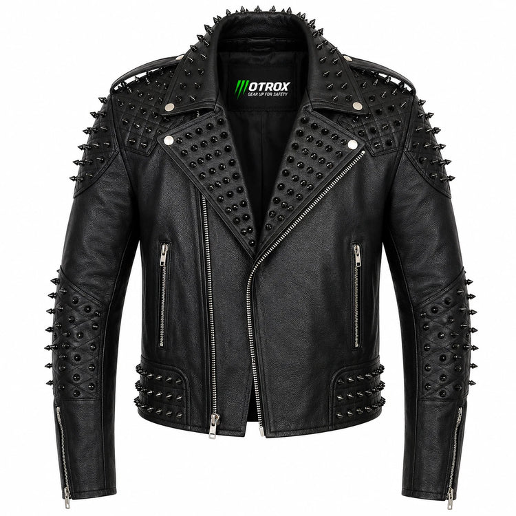 Men's Black Spike Studded Punk Biker Jacket