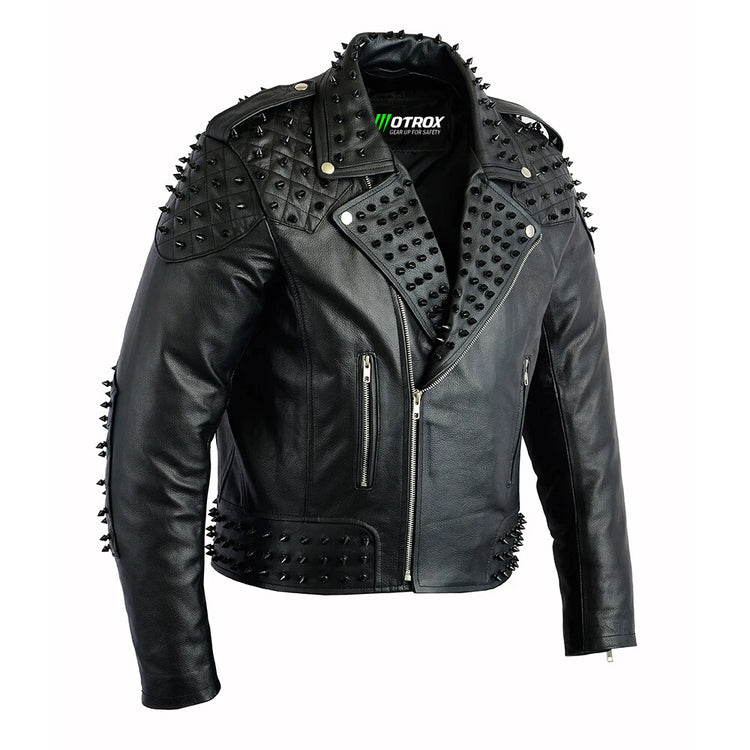 Men's Black Spike Studded Punk Biker Jacket