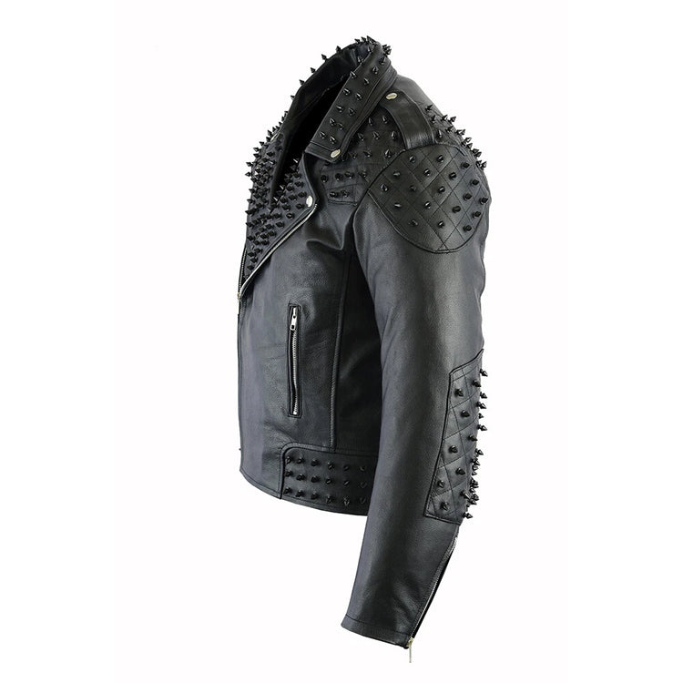 Men's Black Spike Studded Punk Biker Jacket