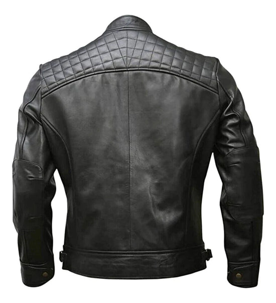 Men's Black Quilted Café Racer Leather Jacket