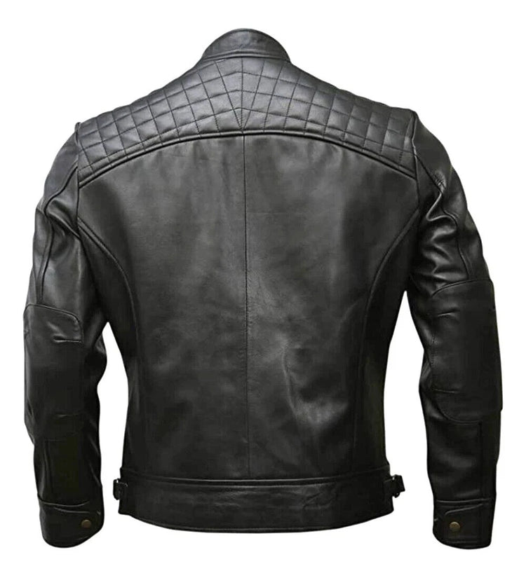 Men's Black Quilted Café Racer Leather Jacket