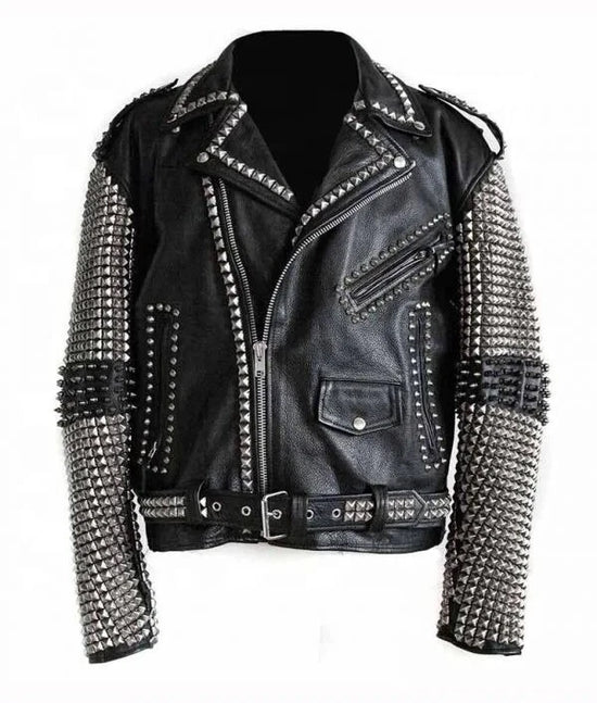 Men's Black Full Silver Studded Biker Jacket
