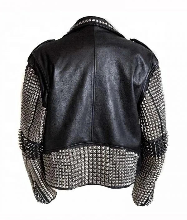 Men's Black Full Silver Studded Biker Jacket