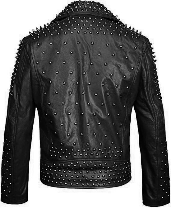 Men's Black Silver Spike Studded Biker Jacket