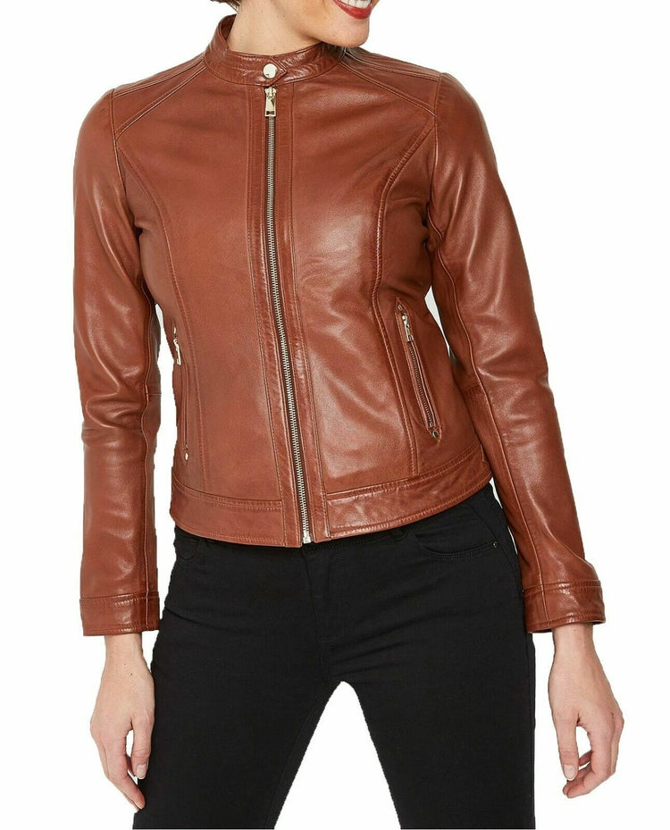Women's Cognac Slim Biker Jacket