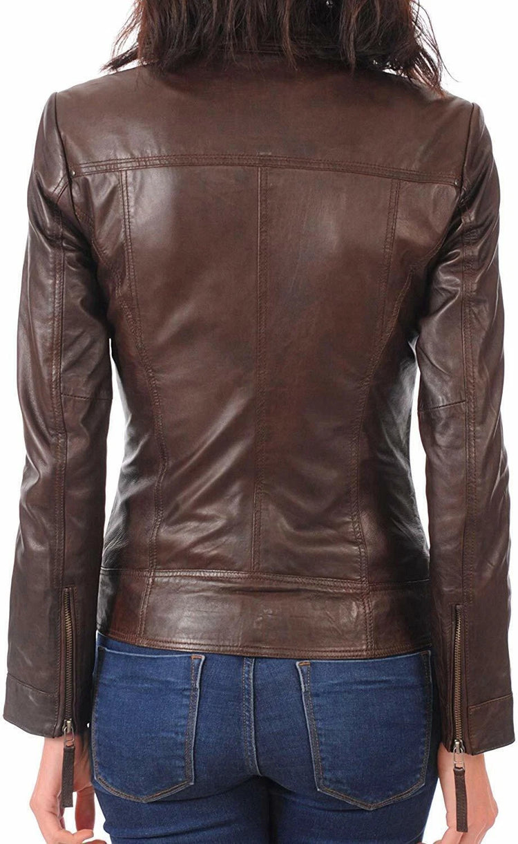Women's Dark Brown Asymmetric Biker Jacket