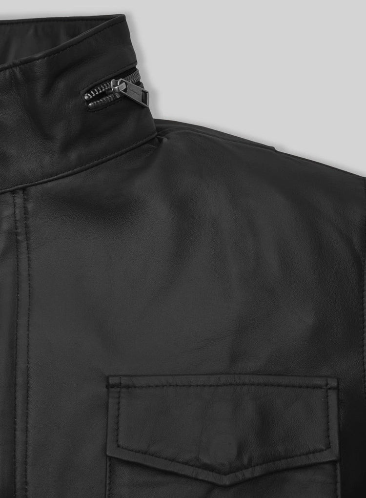 Men's Black M65-Style Field Leather Jacket