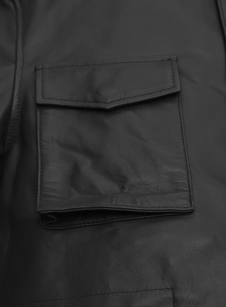 Men's Black M65-Style Field Leather Jacket