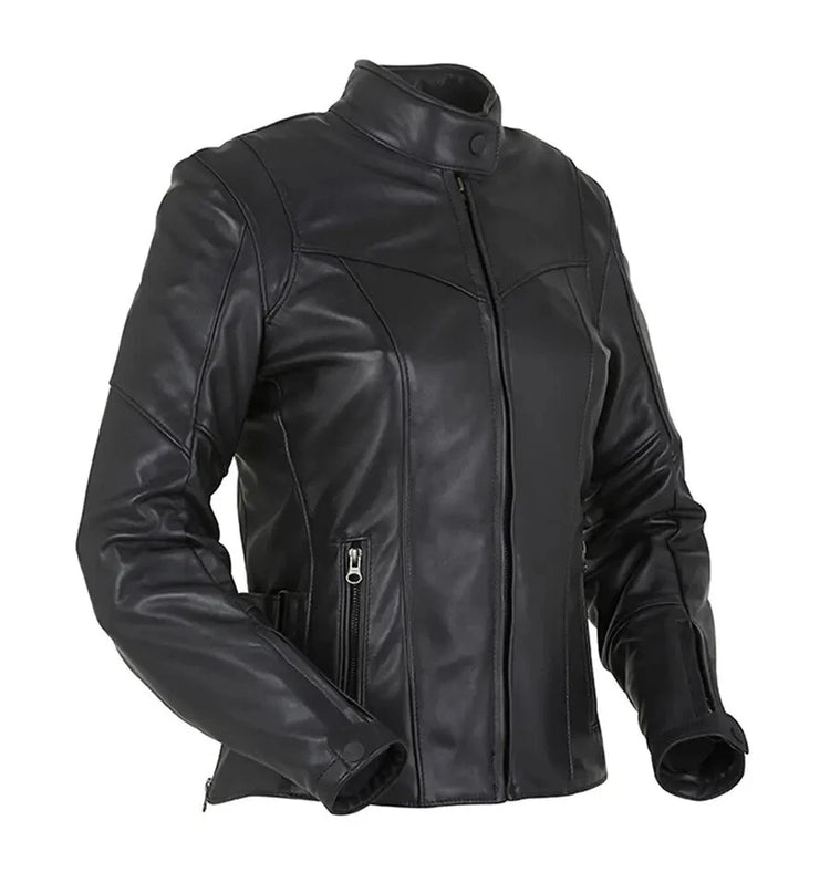 Women's Black Stand-Collar Riding Jacket