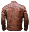 Men's Brown Distressed Diamond Quilted Biker Jacket