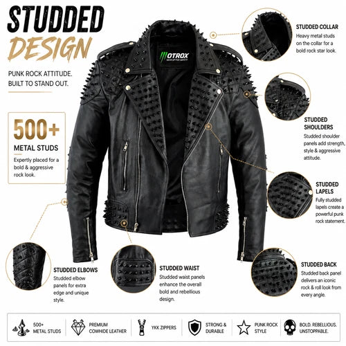 Men's Black Spike Studded Punk Biker Jacket