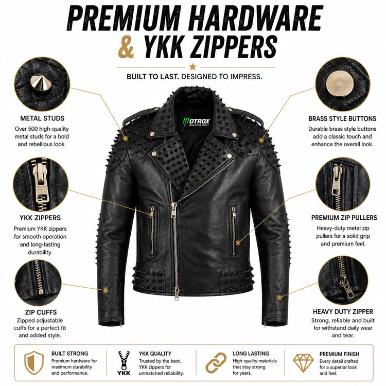 Men's Black Spike Studded Punk Biker Jacket